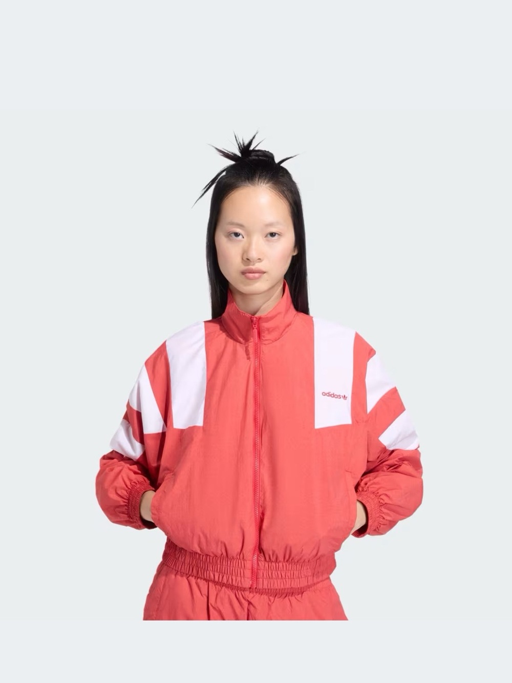 adidas Red and White Women's Bomber Jacket